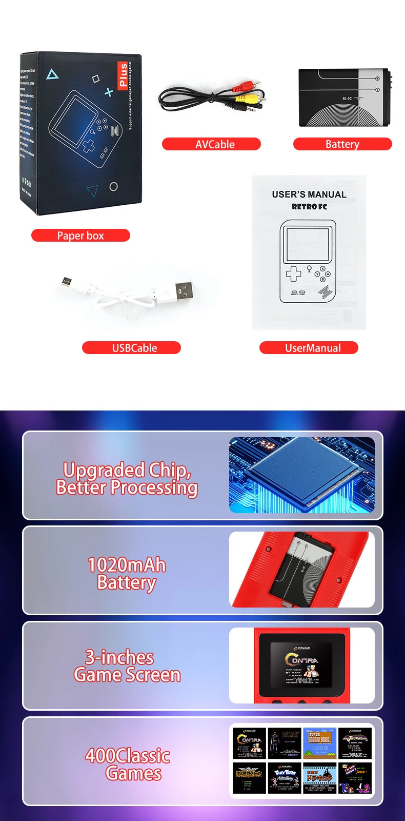 SUP 400 en 1 jeu avec console rétro pour 2 joueurs